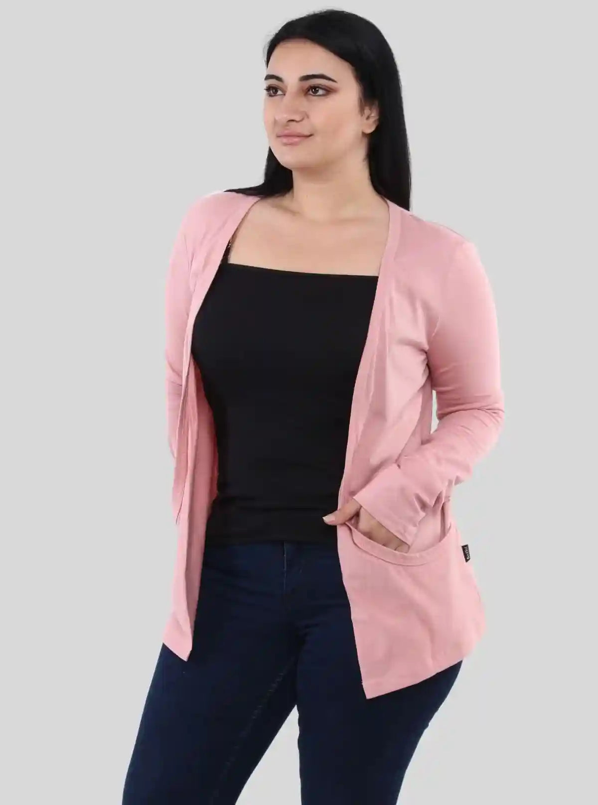 Women's Solid Pink Cotton Slub Shrug – Lightweight Layering Essential | Buy Online at  Boer and Fitch
