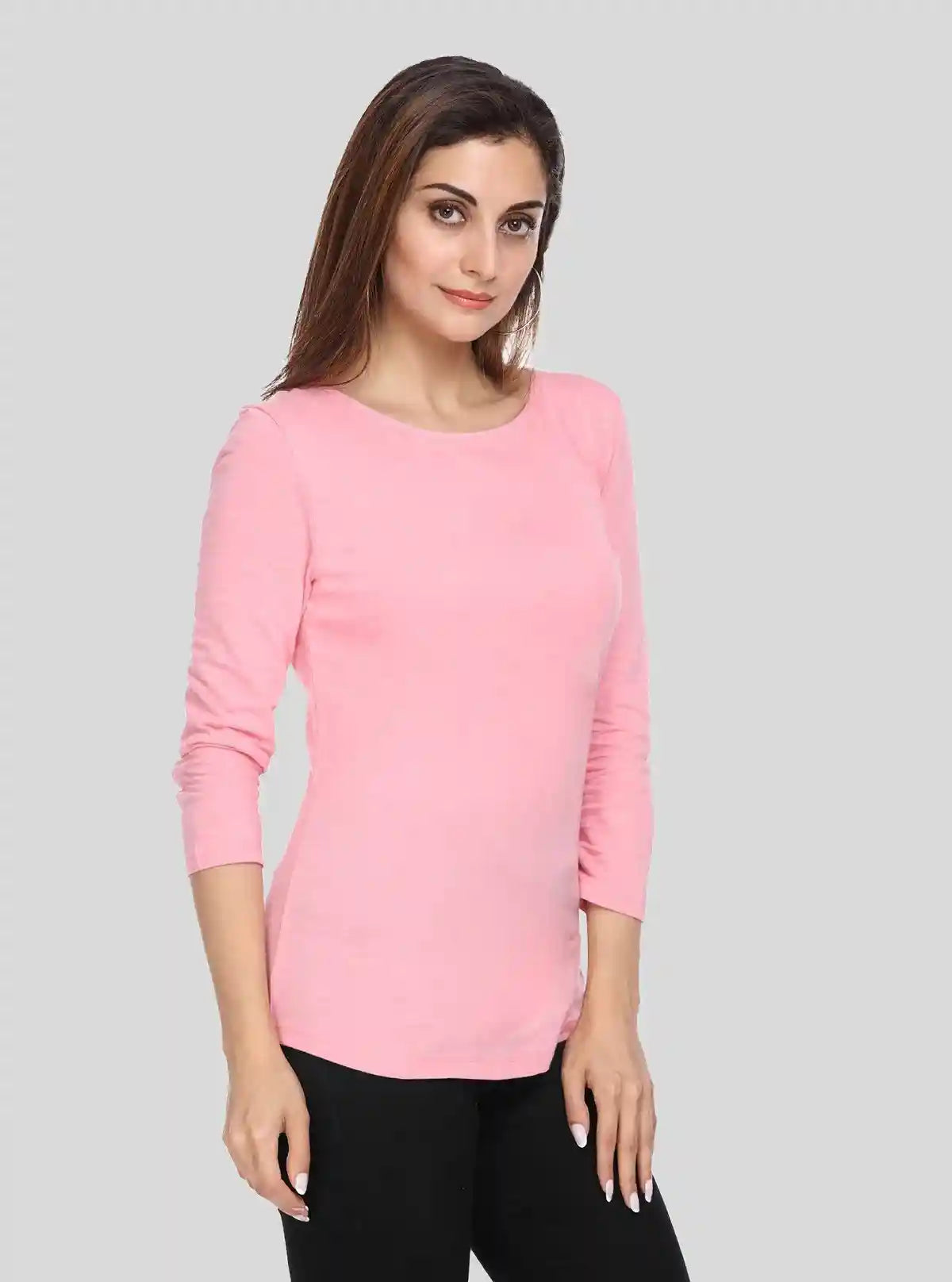 Women's Solid Pink Scoop Neck Long Sleeve Top – Cotton Jersey Slub Knit | Buy Online at  Boer and Fitch