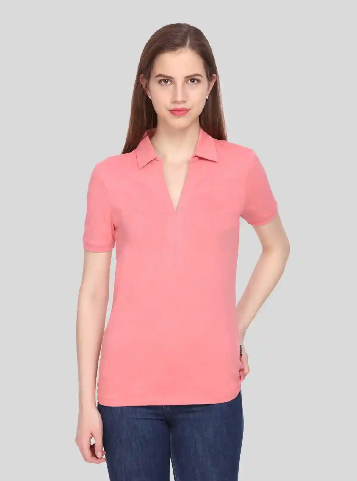 Women’s Pink Polo Collar Cotton Elastane Short Sleeve Top | Boer & Fitch | Buy Online at  Boer and Fitch