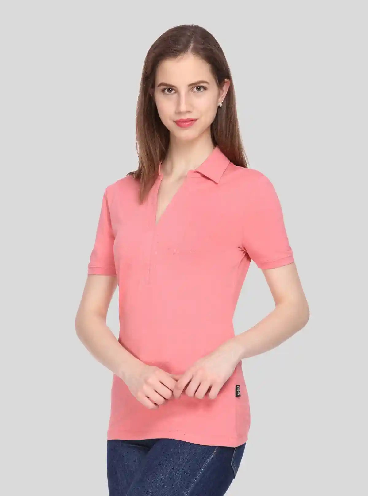 Women’s Pink Polo Collar Cotton Elastane Short Sleeve Top | Boer & Fitch | Buy Online at  Boer and Fitch
