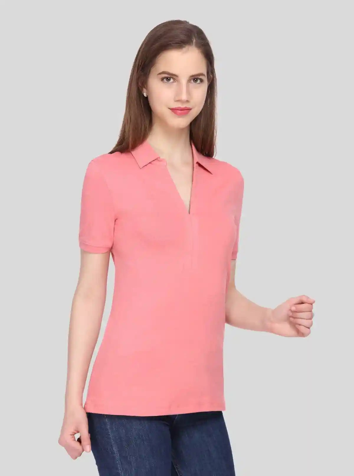Women’s Pink Polo Collar Cotton Elastane Short Sleeve Top | Boer & Fitch | Buy Online at  Boer and Fitch