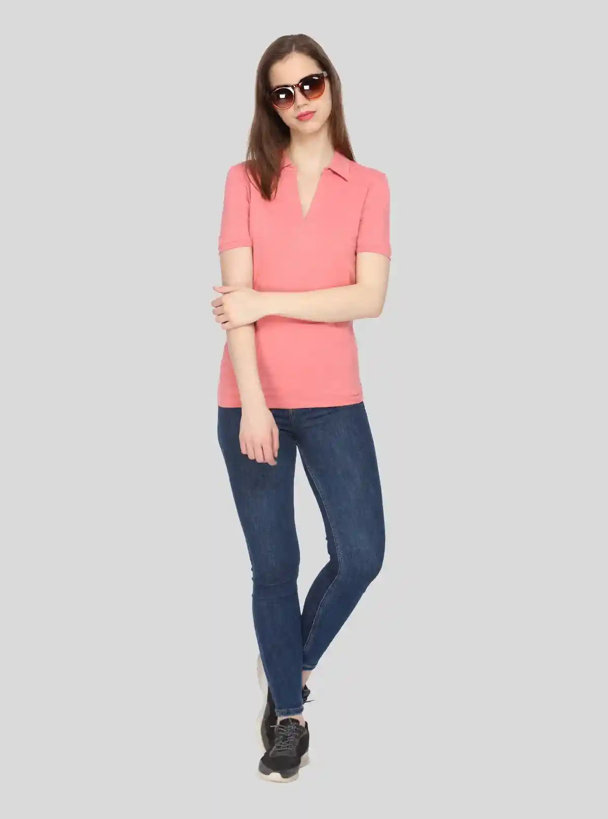 Women’s Pink Polo Collar Cotton Elastane Short Sleeve Top | Boer & Fitch | Buy Online at  Boer and Fitch
