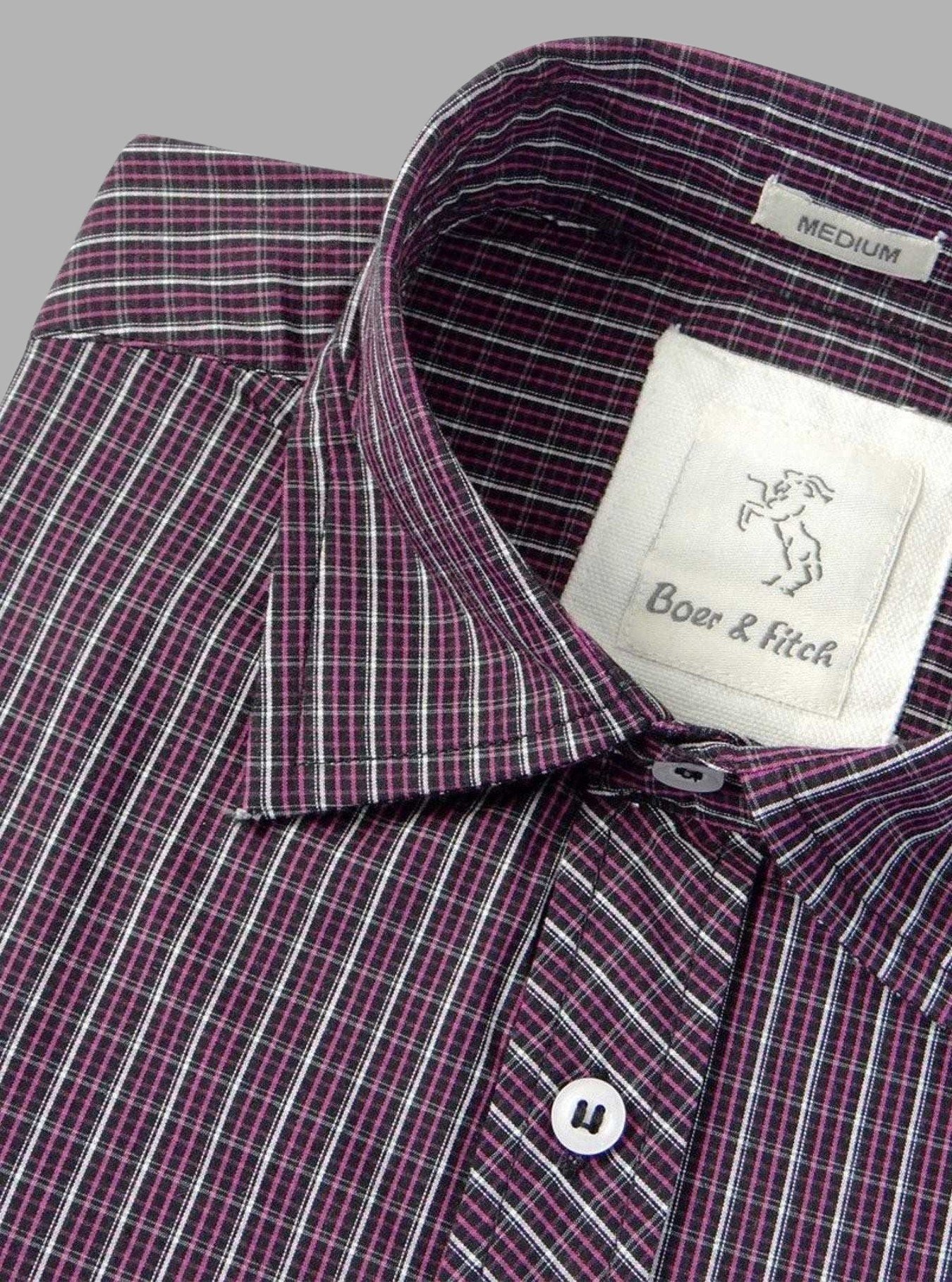 Plum Classic Checked Slim Fit Full Sleeve Shirt for Men – Casual & Smart by Boer and Fitch - Boer and Fitch
