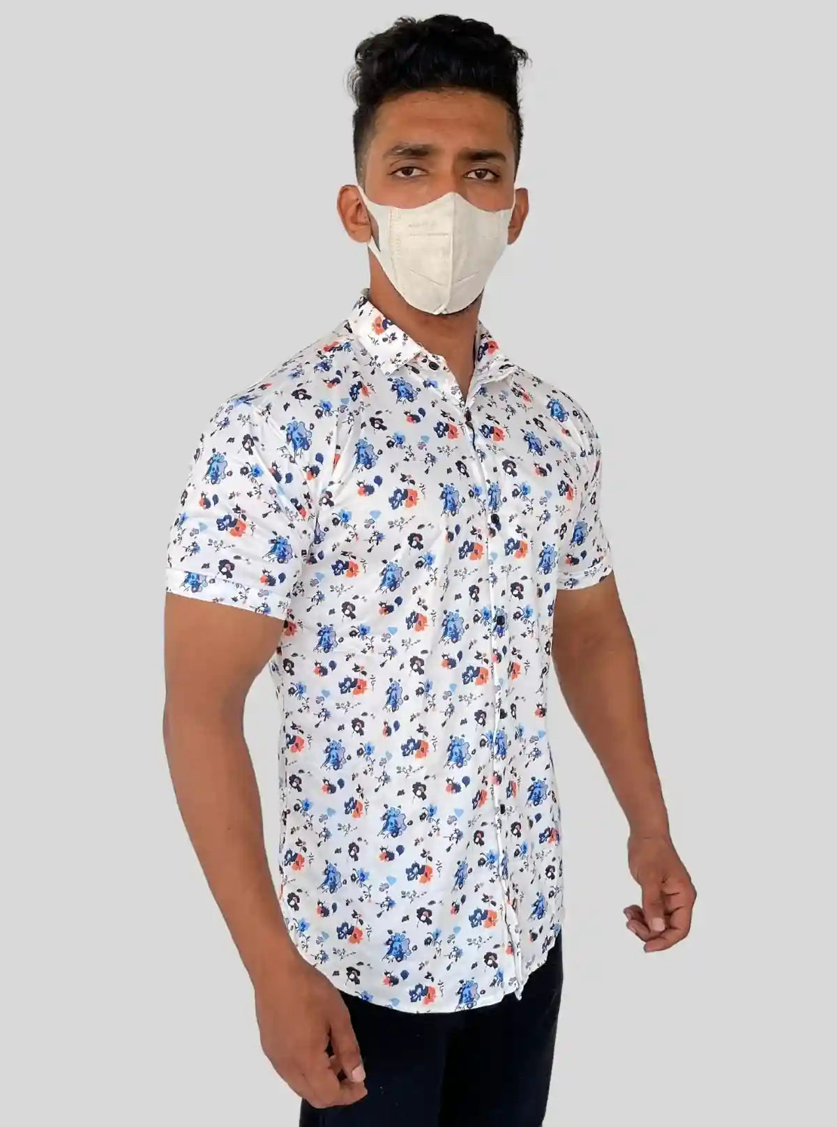 Men’s Multi-Color Floral Print White Short Sleeve Shirt | Buy Online at  Boer and Fitch
