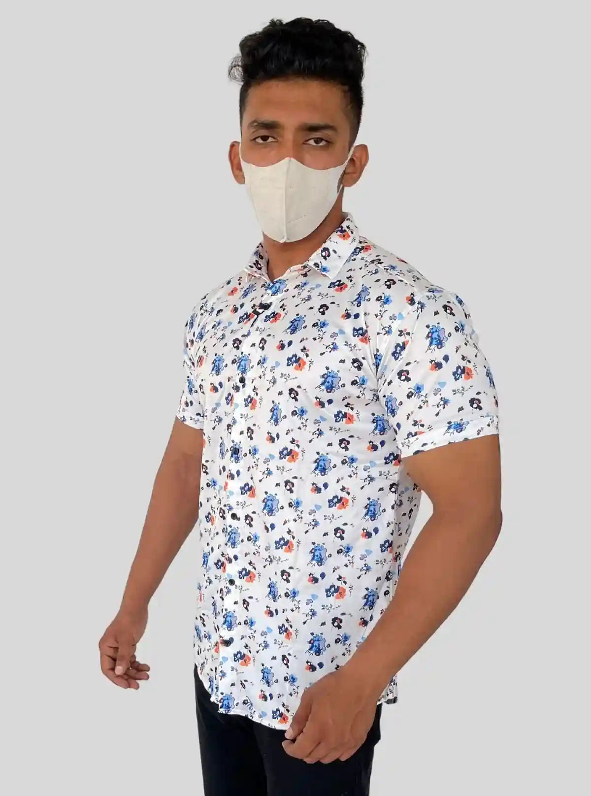 Men’s Multi-Color Floral Print White Short Sleeve Shirt | Buy Online at  Boer and Fitch