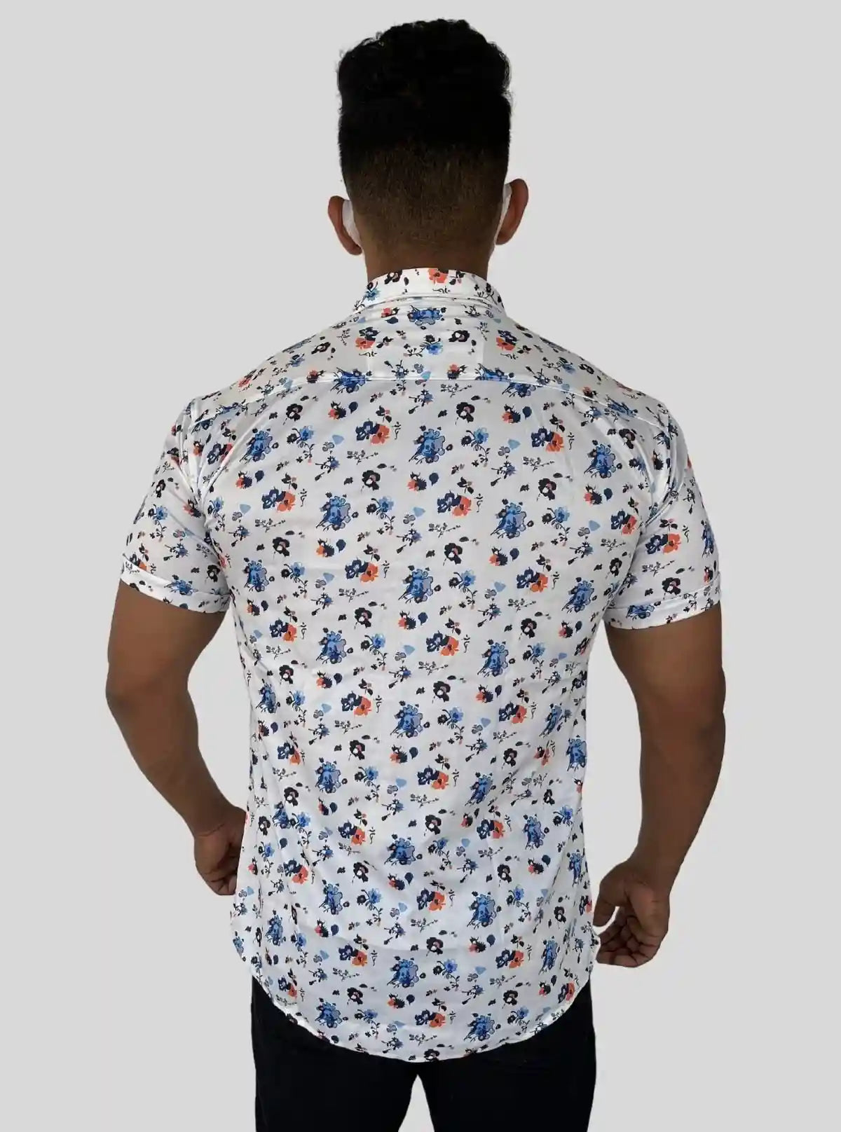 Men’s Multi-Color Floral Print White Short Sleeve Shirt | Buy Online at  Boer and Fitch