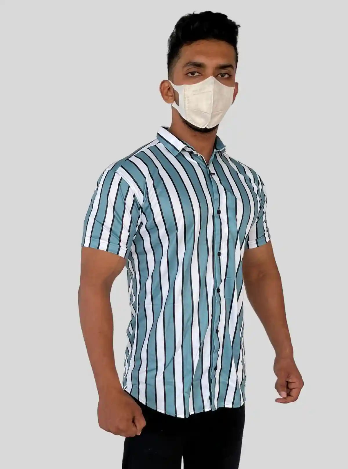 Men’s Turquoise Striped Print Shirt in Polyester Spun | Boer & Fitch | Buy Online at  Boer and Fitch