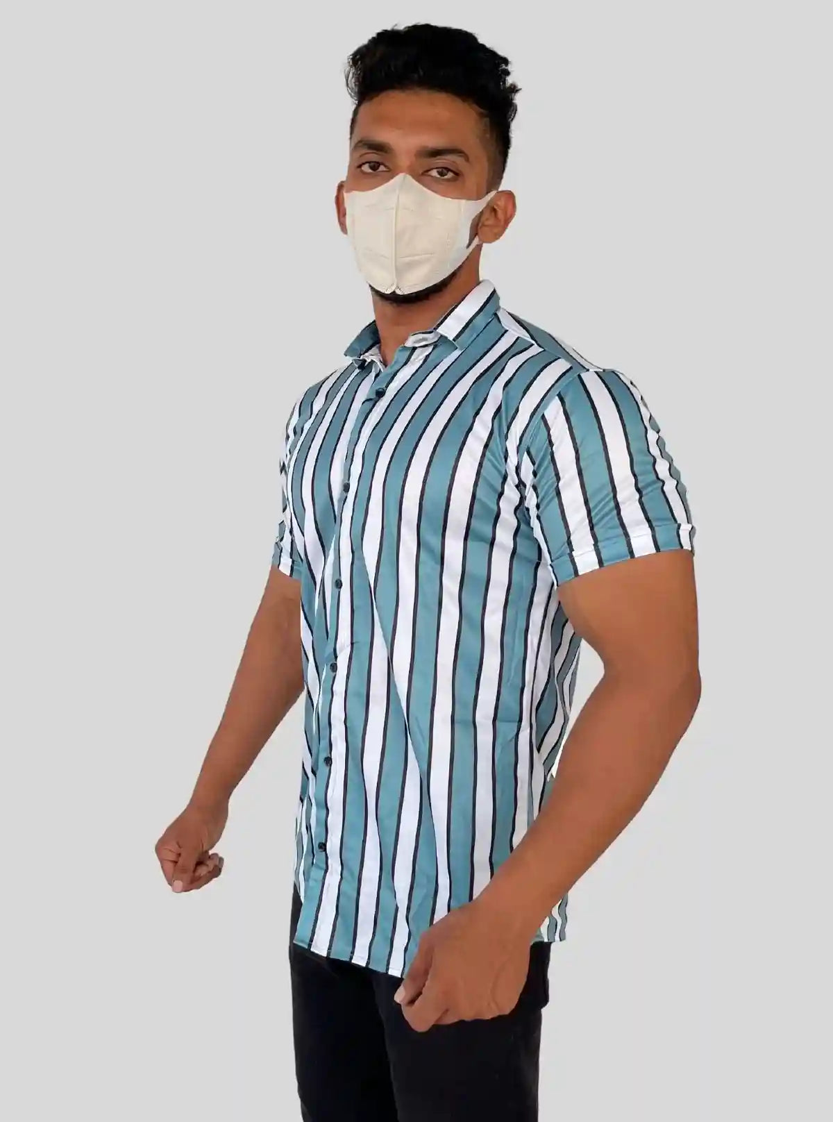 Men’s Turquoise Striped Print Shirt in Polyester Spun | Boer & Fitch | Buy Online at  Boer and Fitch