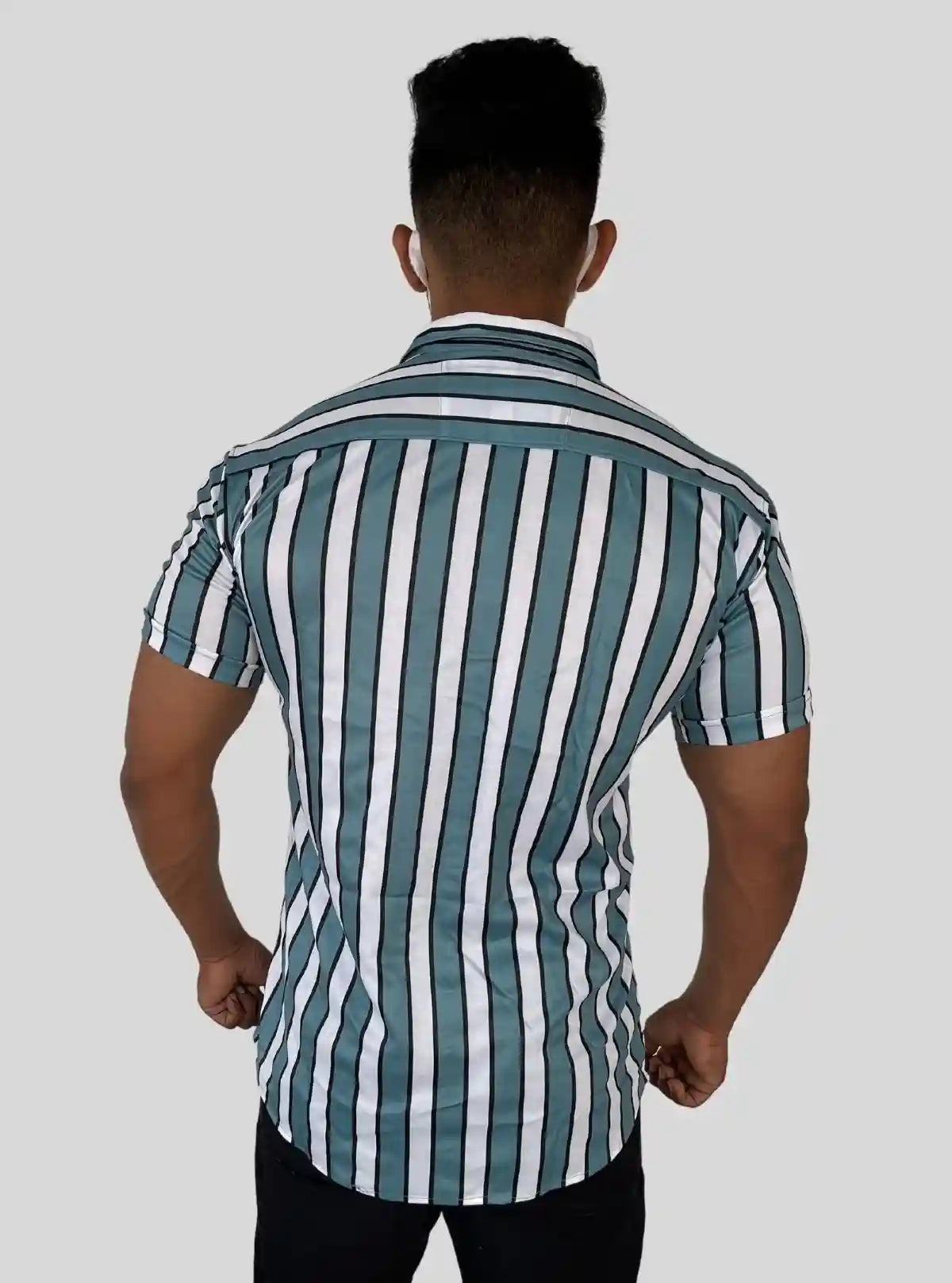 Men’s Turquoise Striped Print Shirt in Polyester Spun | Boer & Fitch | Buy Online at  Boer and Fitch