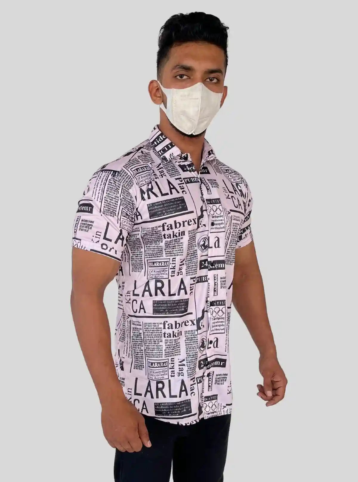 Men’s White Newspaper Print Poly Shirt – Trendy Slim Fit Casualwear by Boer & Fitch | Buy Online at  Boer and Fitch