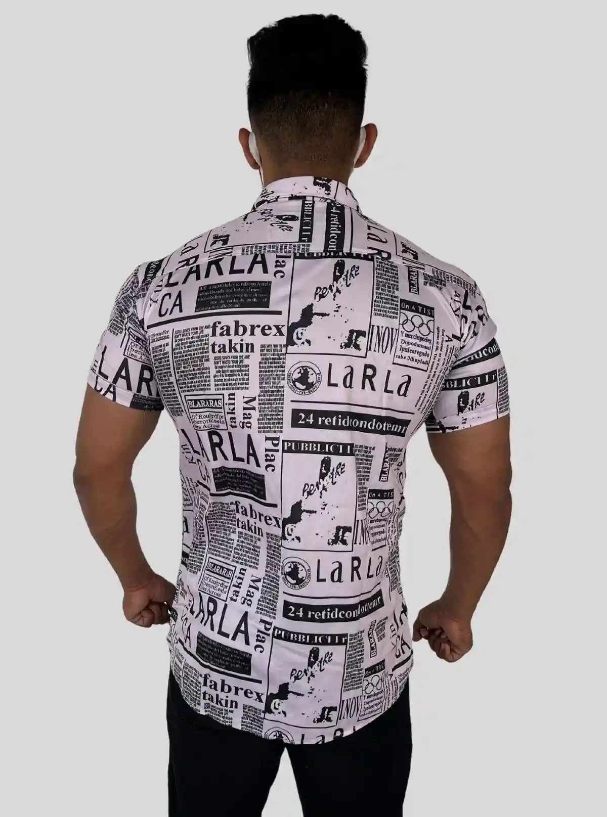 Men’s White Newspaper Print Poly Shirt – Trendy Slim Fit Casualwear by Boer & Fitch | Buy Online at  Boer and Fitch