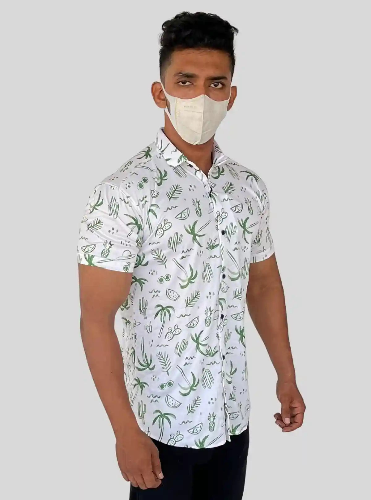 Men’s White Short Sleeve Shirt with Green Tree Print | Boer & Fitch | Buy Online at  Boer and Fitch