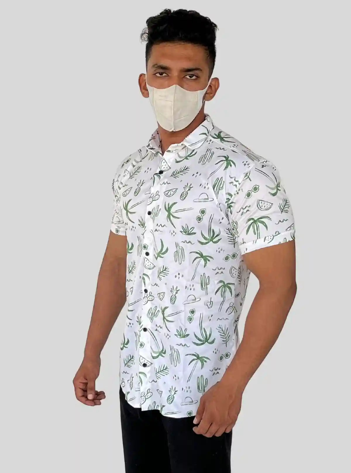 Men’s White Short Sleeve Shirt with Green Tree Print | Boer & Fitch | Buy Online at  Boer and Fitch