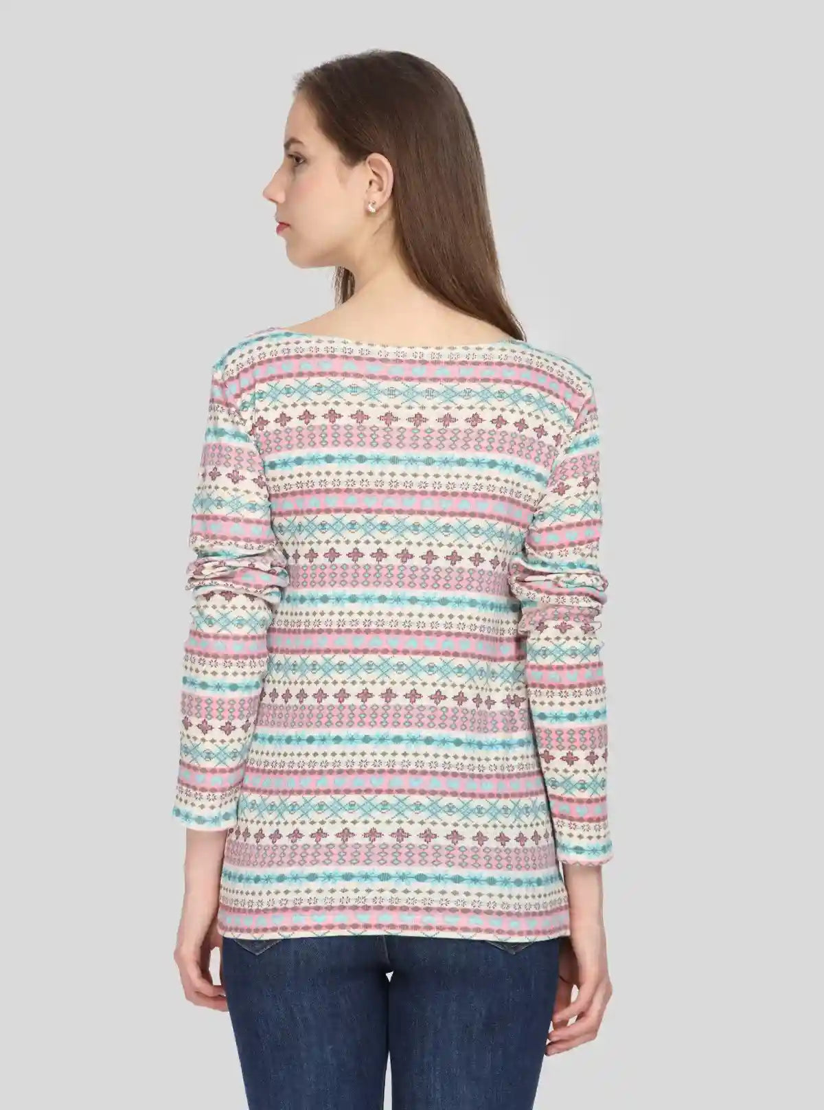 Women's Multicolor Print Scoop Neck Cotton Waffle Knit Buttoned Top | Buy Online at  Boer and Fitch