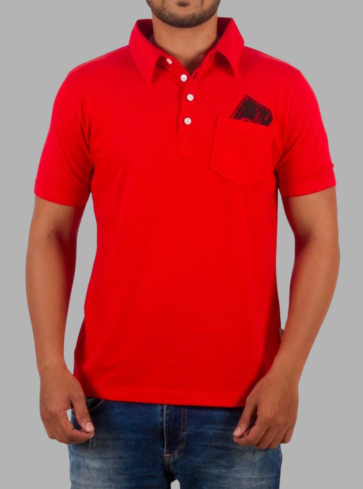 Printed Red Self Collar Polo T-Shirt for Men – Stylish Polo by Boer and Fitch - Boer and Fitch