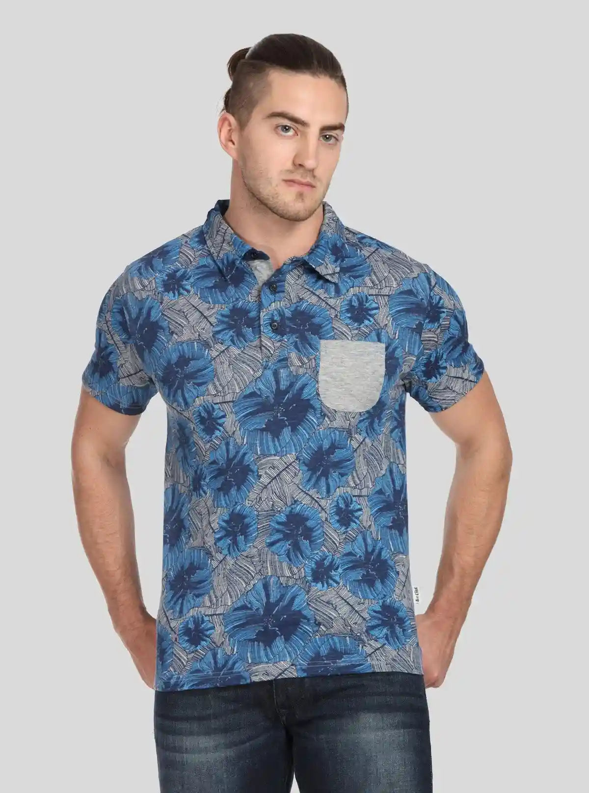 Men’s Blue Abstract Print Polo T-Shirt with Patch Pocket – Artistic & Modern Fit | Buy Online at  Boer and Fitch