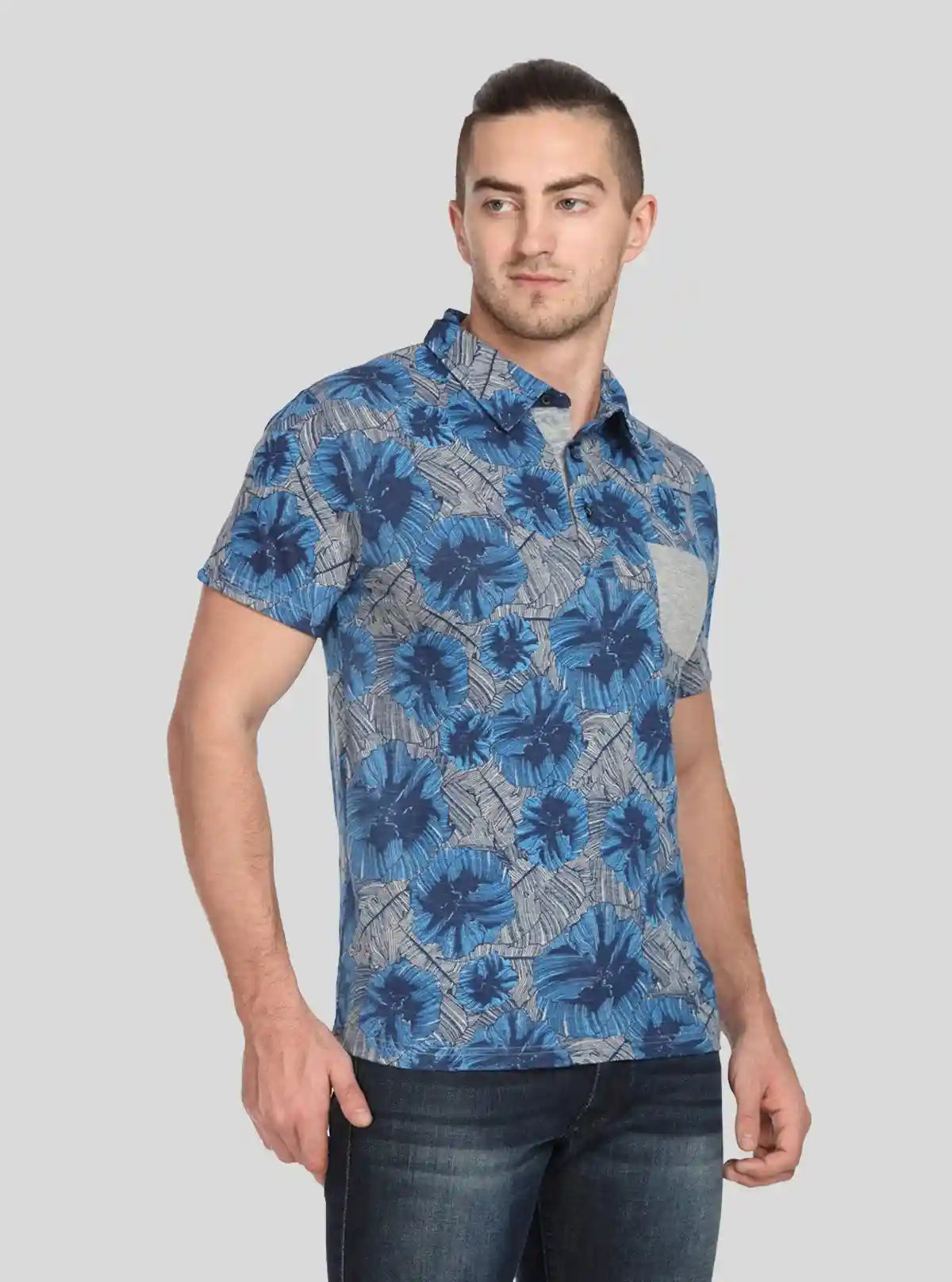 Men’s Blue Abstract Print Polo T-Shirt with Patch Pocket – Artistic & Modern Fit | Buy Online at  Boer and Fitch