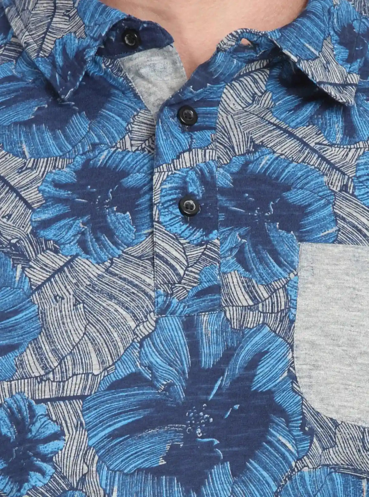 Men’s Blue Abstract Print Polo T-Shirt with Patch Pocket – Artistic & Modern Fit | Buy Online at  Boer and Fitch