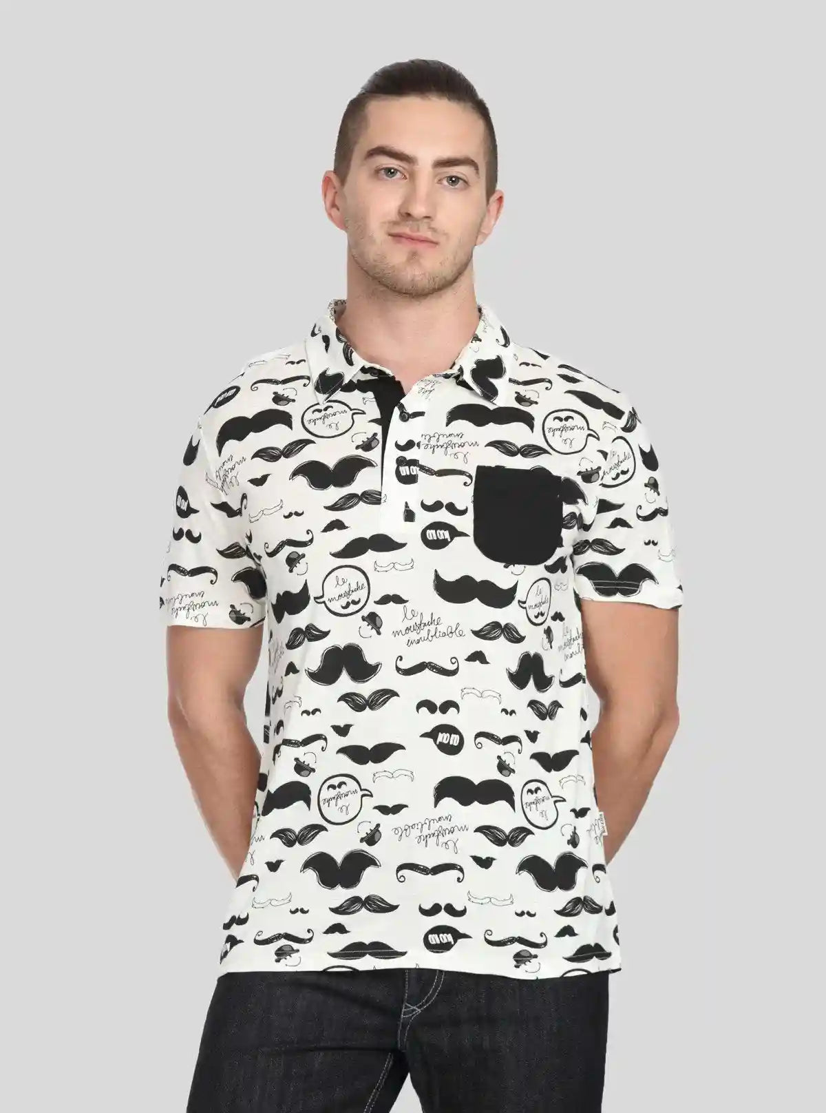 Men’s Mustache Print Polo T-Shirt – Fun, Trendy & Breathable Casualwear | Buy Online at  Boer and Fitch