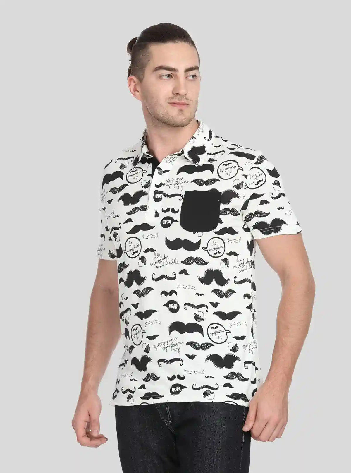 Men’s Mustache Print Polo T-Shirt – Fun, Trendy & Breathable Casualwear | Buy Online at  Boer and Fitch