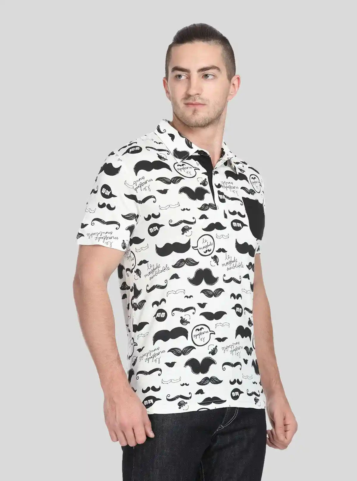 Men’s Mustache Print Polo T-Shirt – Fun, Trendy & Breathable Casualwear | Buy Online at  Boer and Fitch