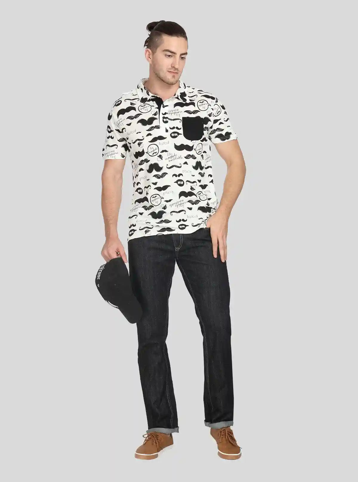 Men’s Mustache Print Polo T-Shirt – Fun, Trendy & Breathable Casualwear | Buy Online at  Boer and Fitch