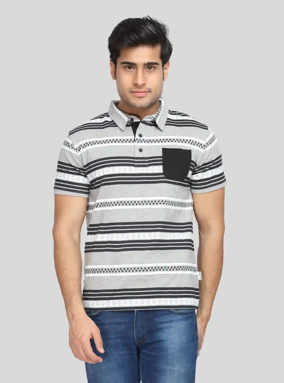 Men’s Striped Golf Polo T-Shirt with Patch Pocket – Classic Sporty Elegance | Buy Online at  Boer and Fitch