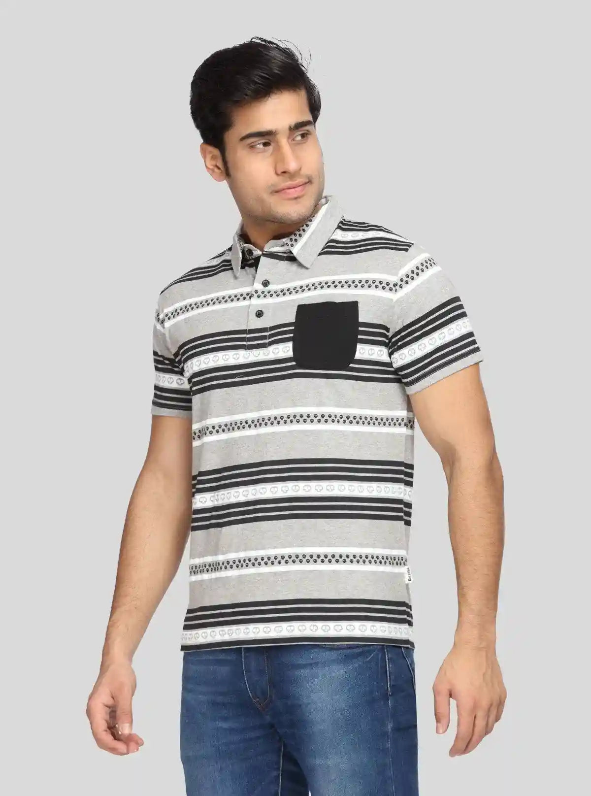 Men’s Striped Golf Polo T-Shirt with Patch Pocket – Classic Sporty Elegance | Buy Online at  Boer and Fitch