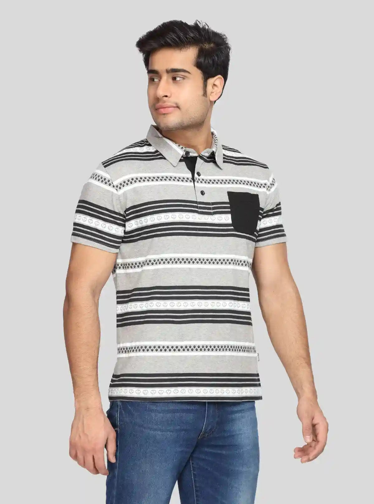 Men’s Striped Golf Polo T-Shirt with Patch Pocket – Classic Sporty Elegance | Buy Online at  Boer and Fitch