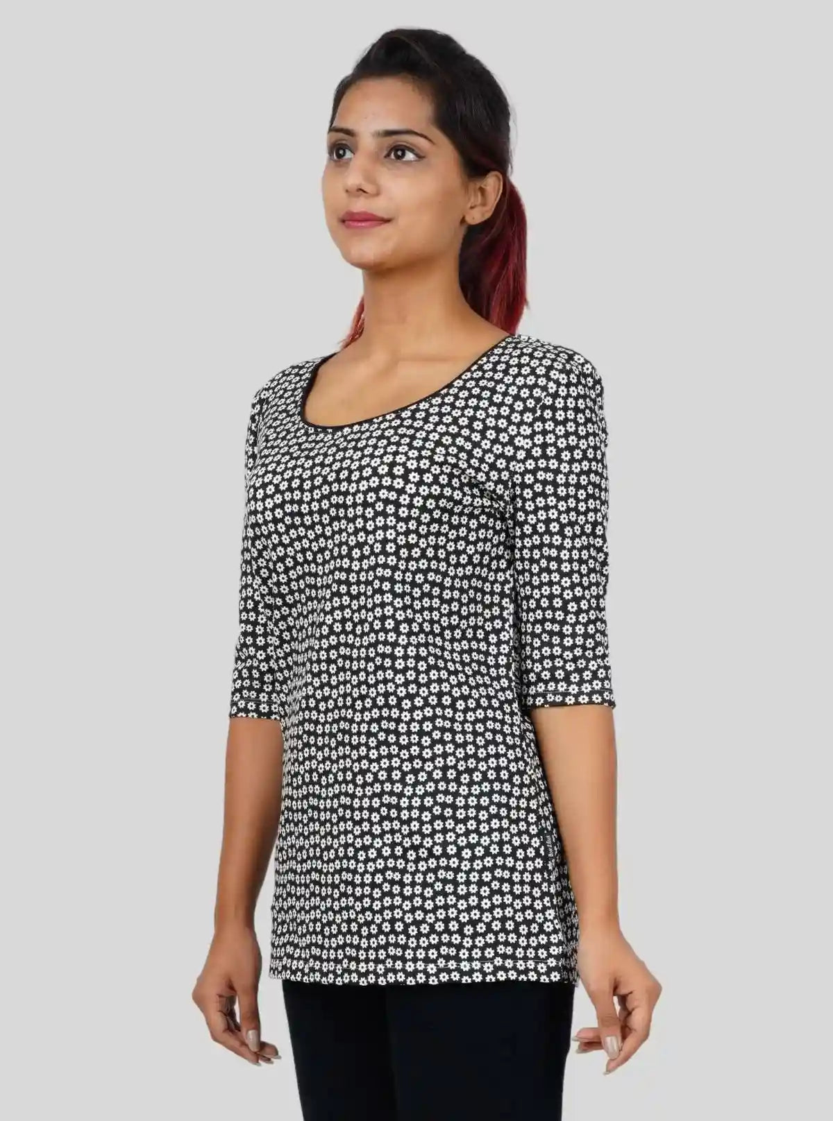 Women's Black Fine Printed Top – Subtle Elegance Meets Everyday Style | Buy Online at  Boer and Fitch