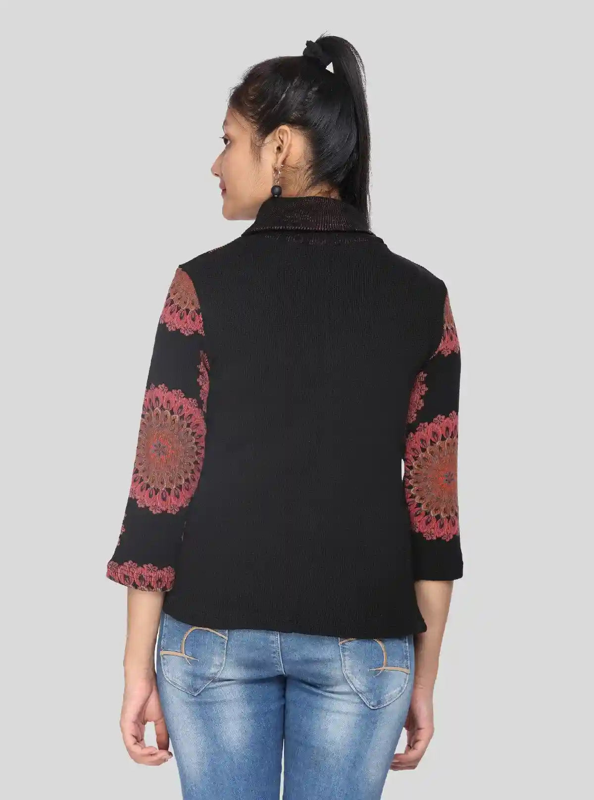 Women’s Burgundy Floral Print Ribbed Turtle Neck Pullover – 3/4 Sleeve | Buy Online at  Boer and Fitch