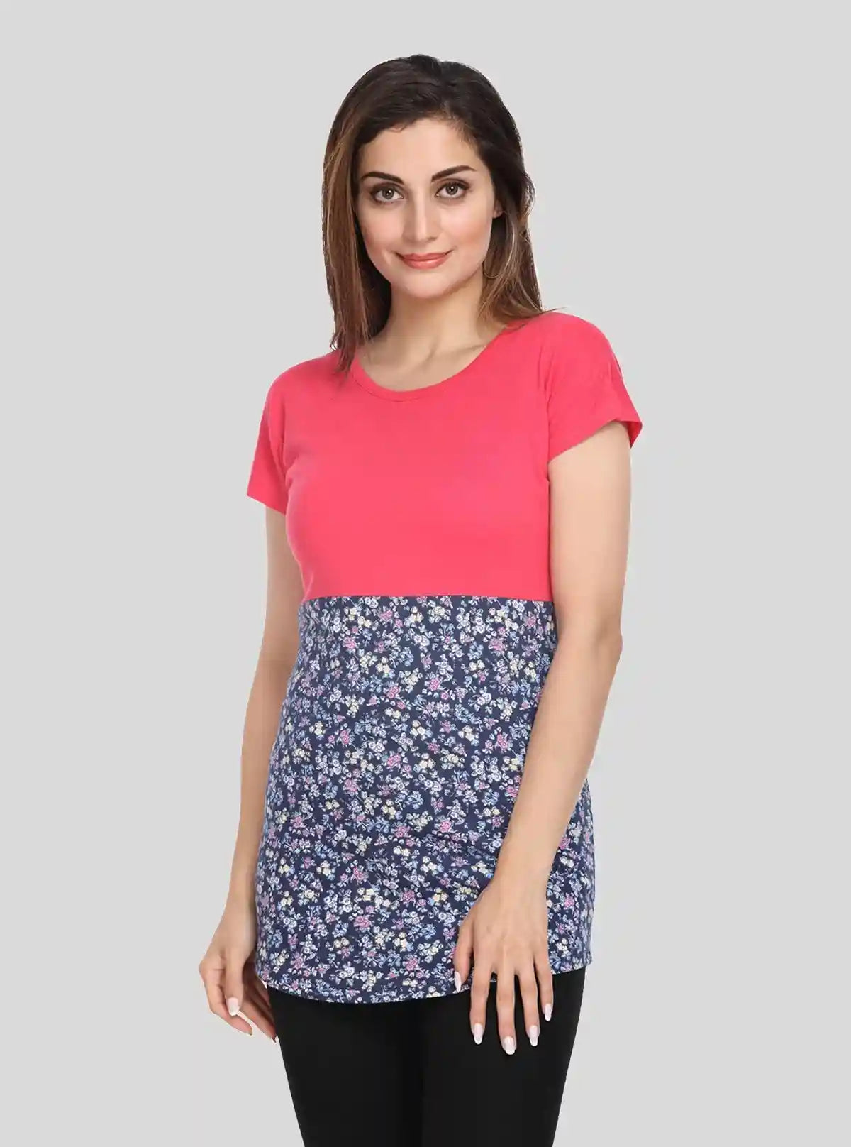Women’s Coral Cut and Sew Cotton Jersey Top with Printed Bottom Panel | Boer & Fitch | Buy Online at  Boer and Fitch