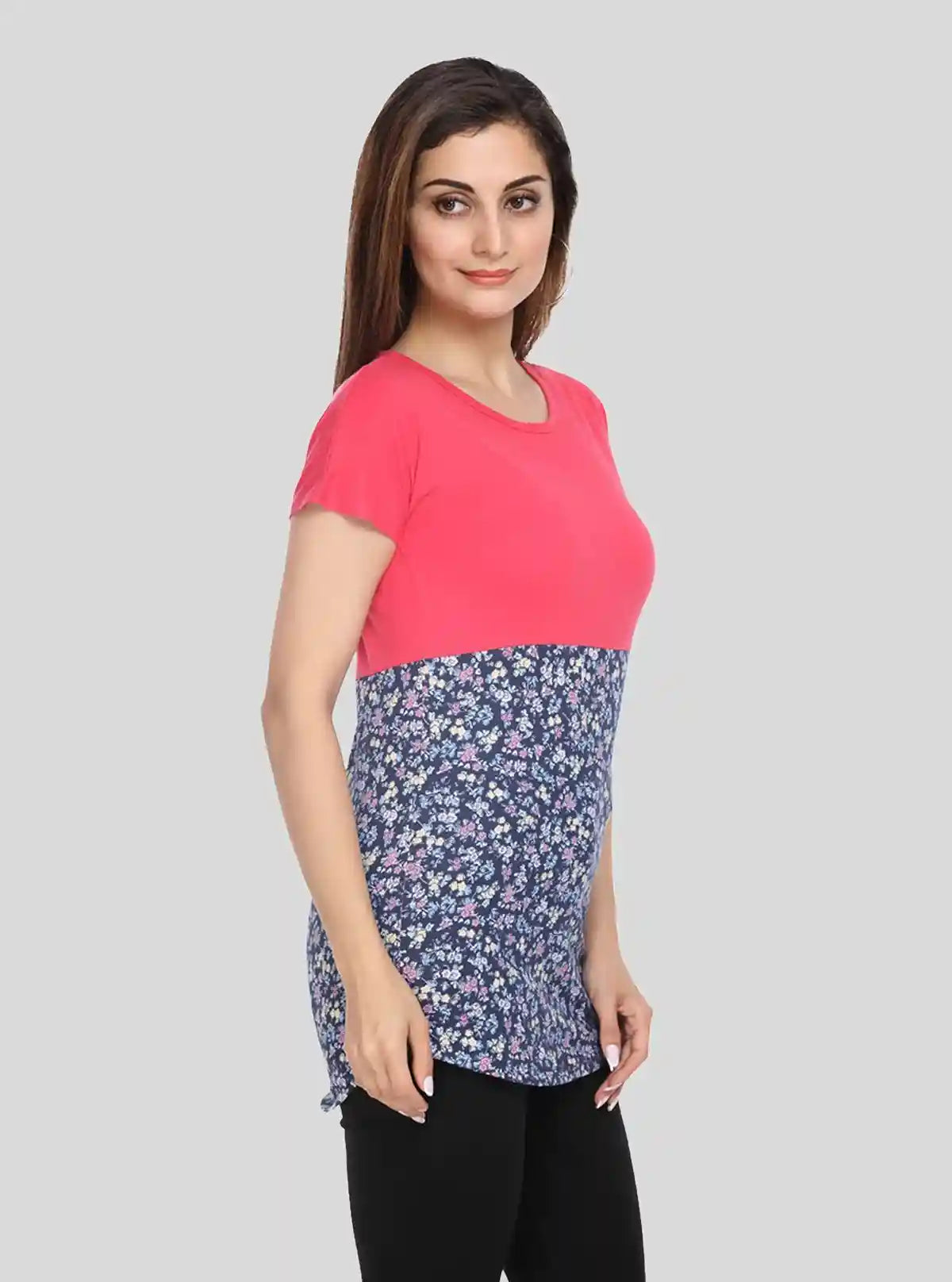 Women’s Coral Cut and Sew Cotton Jersey Top with Printed Bottom Panel | Boer & Fitch | Buy Online at  Boer and Fitch