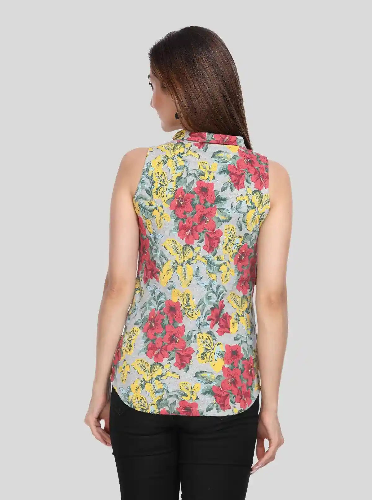Women’s Grey Floral High Neck Sleeveless Top – Elegant & Breezy Style | Buy Online at  Boer and Fitch