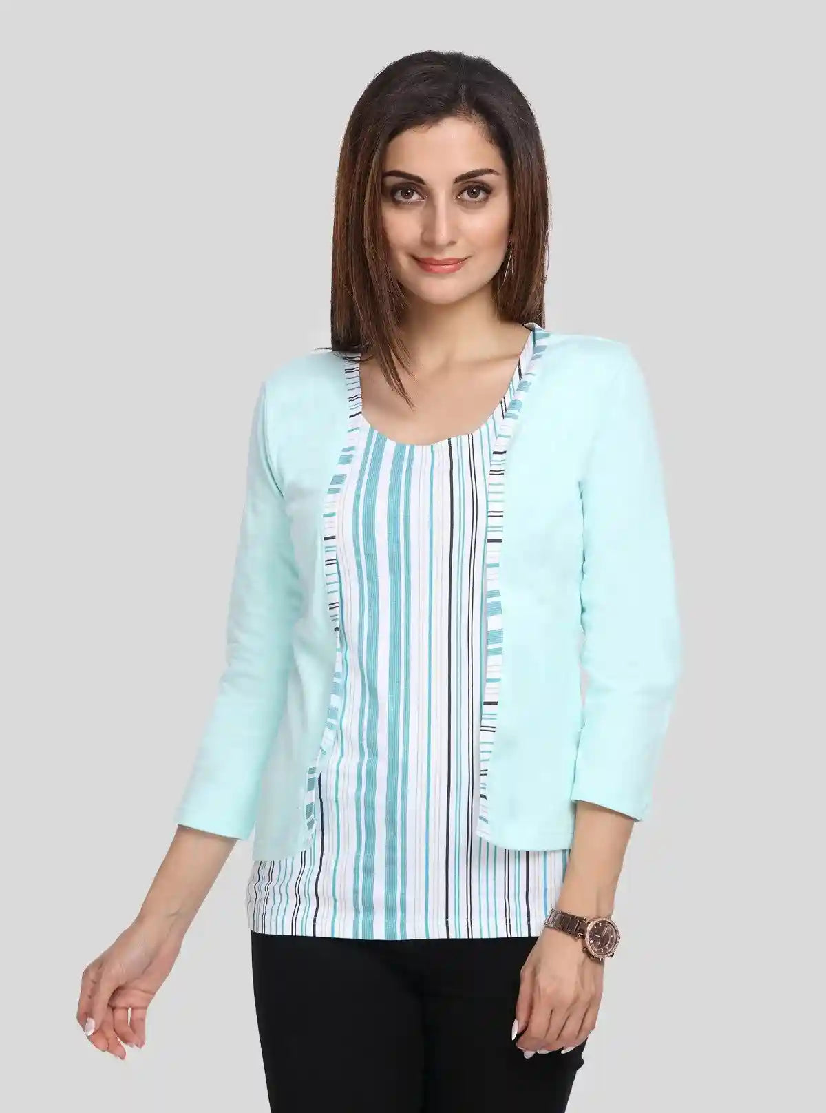 Women's Mint Green Cotton Shrug with Striped Inner Top – Boer and Fitch | Buy Online at  Boer and Fitch