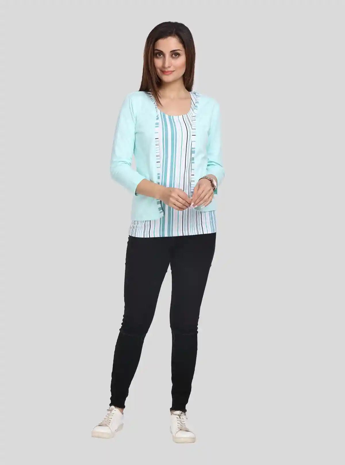 Women's Mint Green Cotton Shrug with Striped Inner Top – Boer and Fitch | Buy Online at  Boer and Fitch