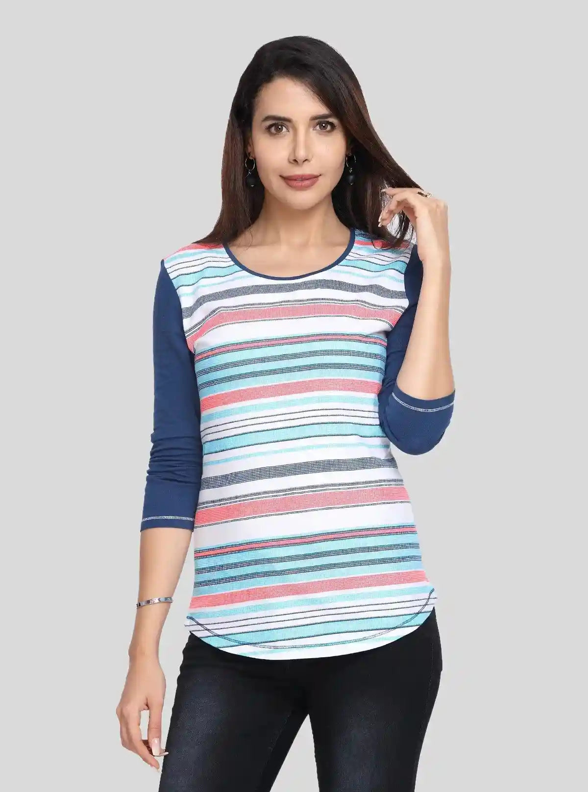 Women's Navy Contrast Striped Top – Smart Casual Style by Boer & Fitch | Buy Online at  Boer and Fitch