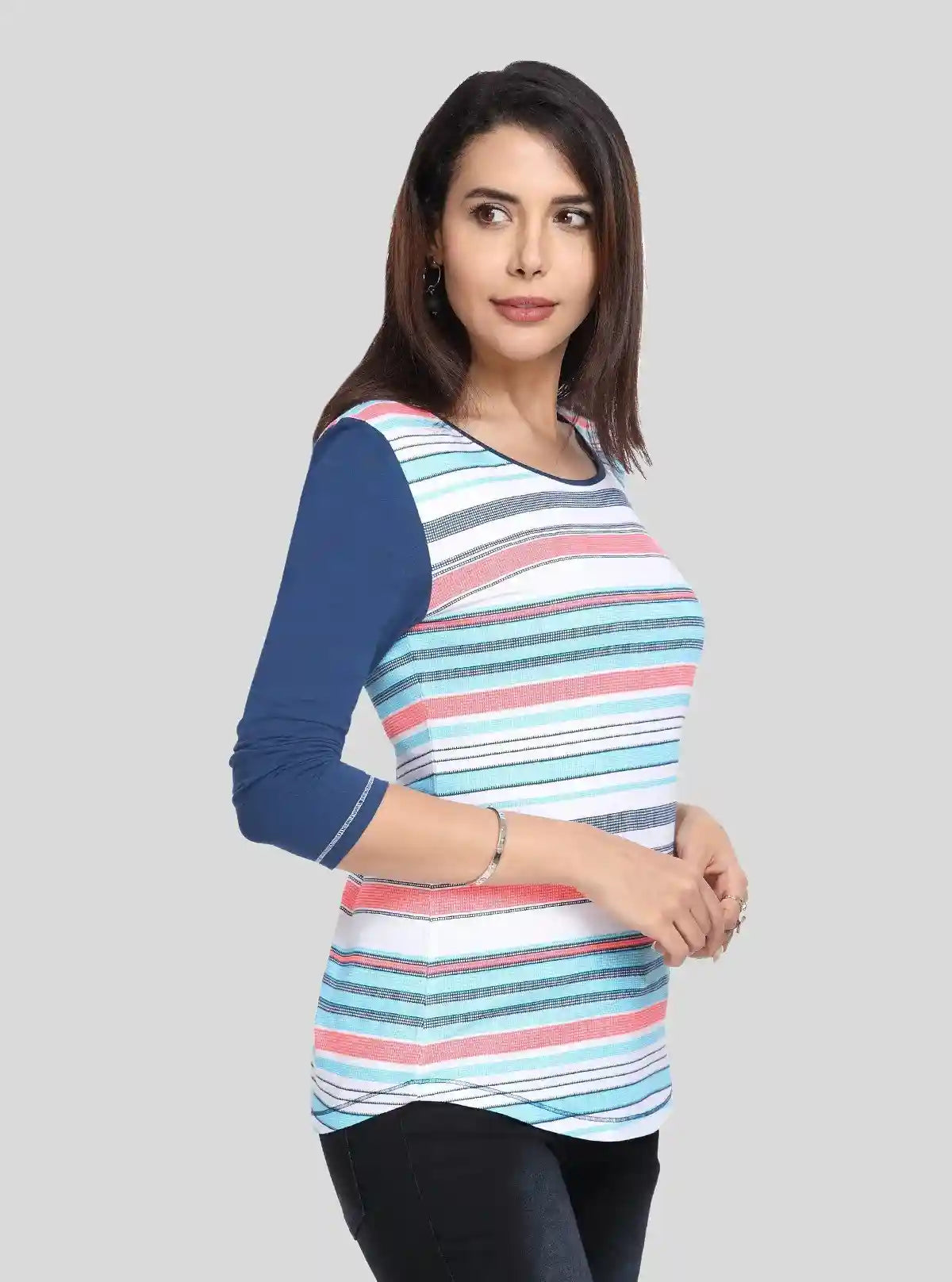 Women's Navy Contrast Striped Top – Smart Casual Style by Boer & Fitch | Buy Online at  Boer and Fitch
