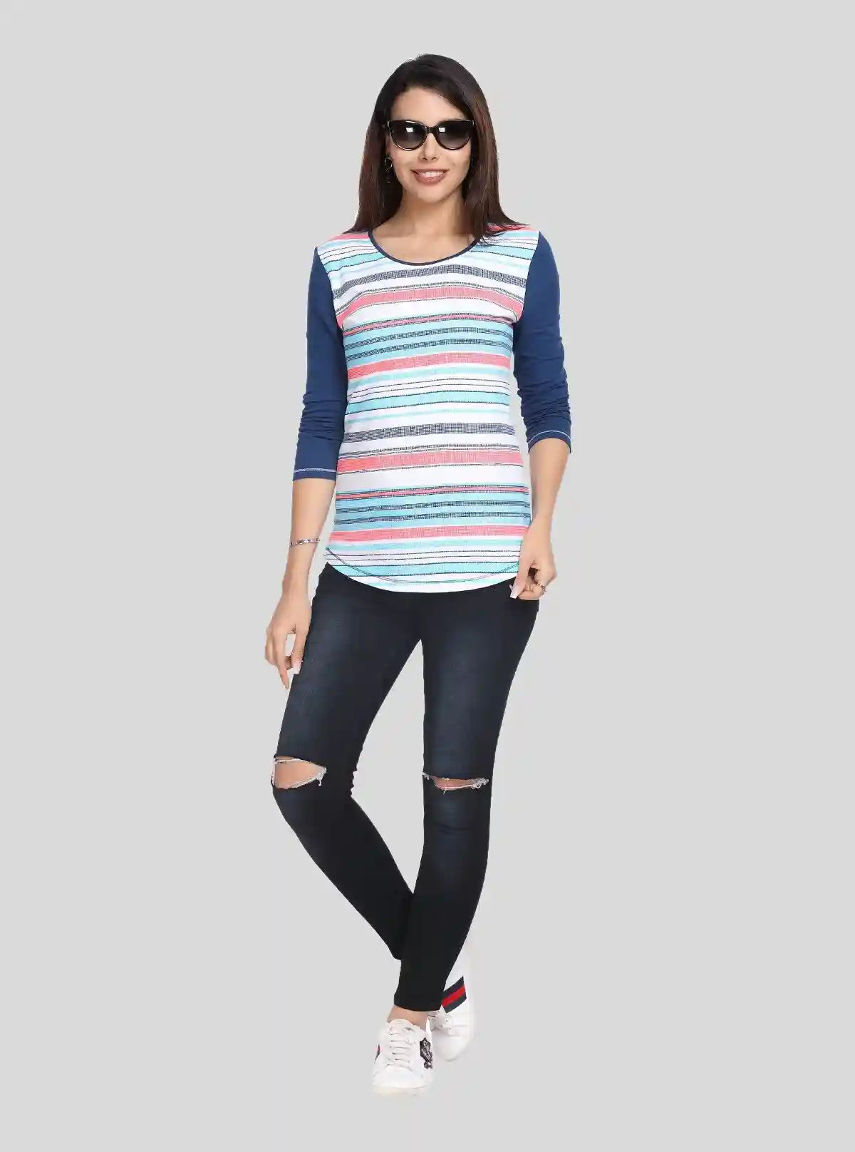 Women's Navy Contrast Striped Top – Smart Casual Style by Boer & Fitch | Buy Online at  Boer and Fitch
