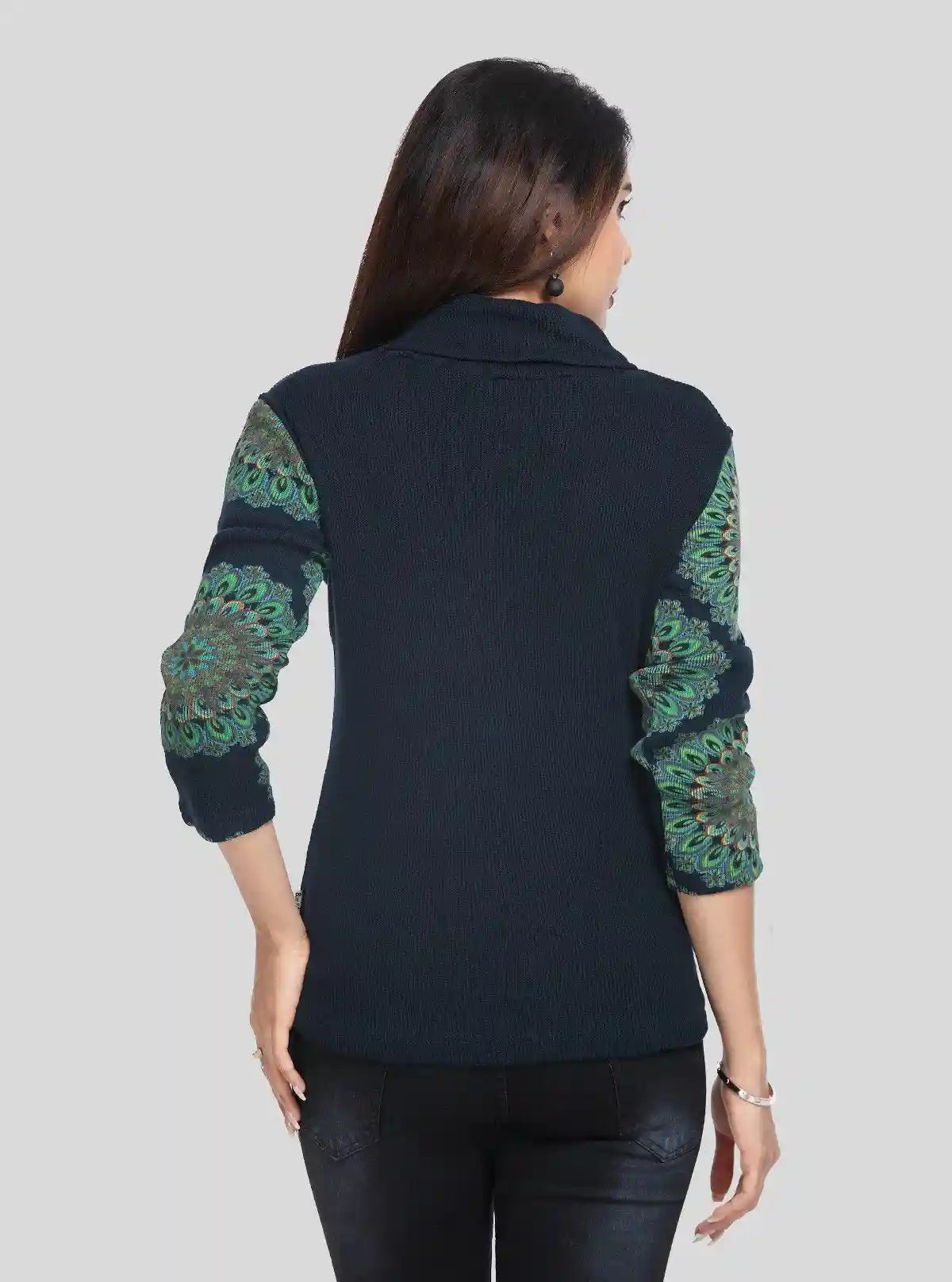 Women’s Navy Floral Rib Knit Turtle Neck Sweat Top in Cotton-Poly Blend | Buy Online at  Boer and Fitch