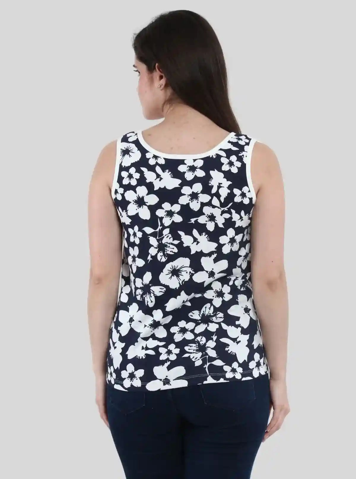 Women’s Navy Floral Sleeveless Top – Elegant Cotton Jersey by Boer and Fitch | Buy Online at  Boer and Fitch
