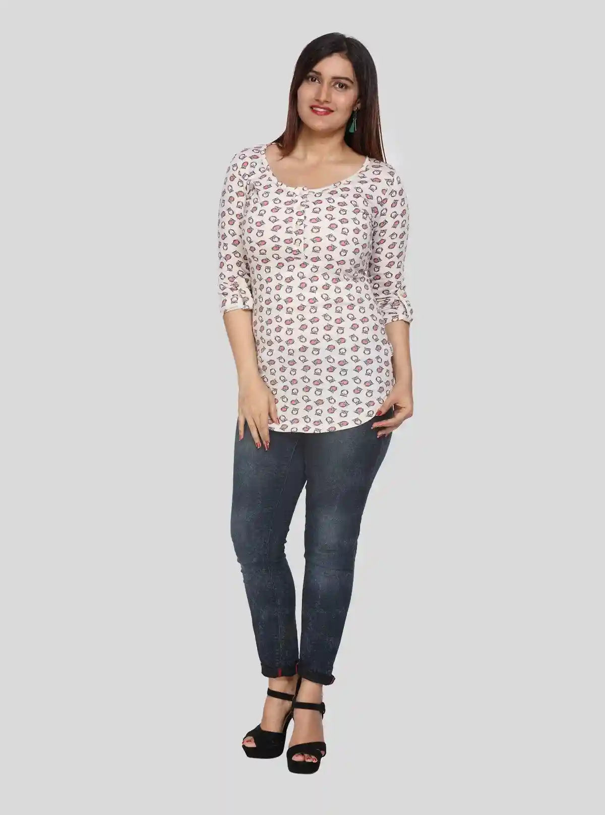 Women's Owl Print Scoop Neck Cotton Jersey Buttoned Long Sleeve Top | Buy Online at  Boer and Fitch