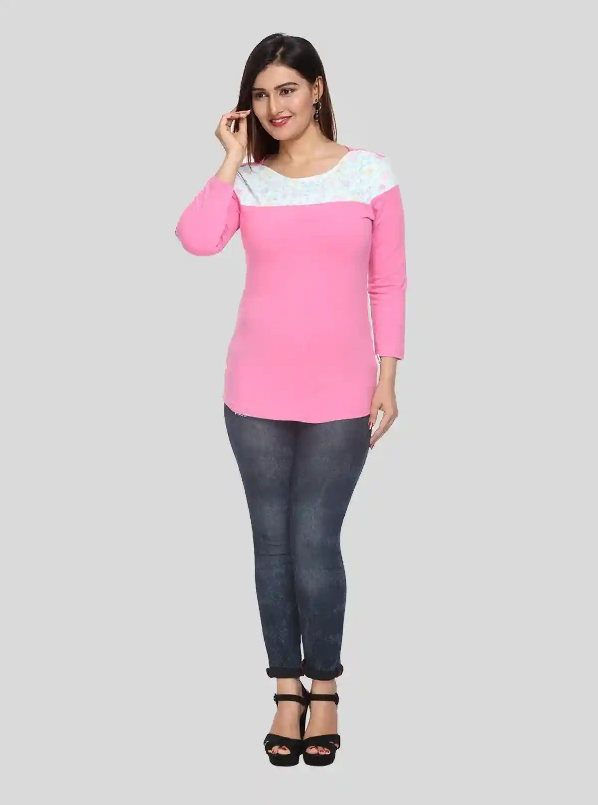Women's Pink Scoop Neck Creepy Floral Panel Top – Cotton Jersey Knit | Buy Online at  Boer and Fitch