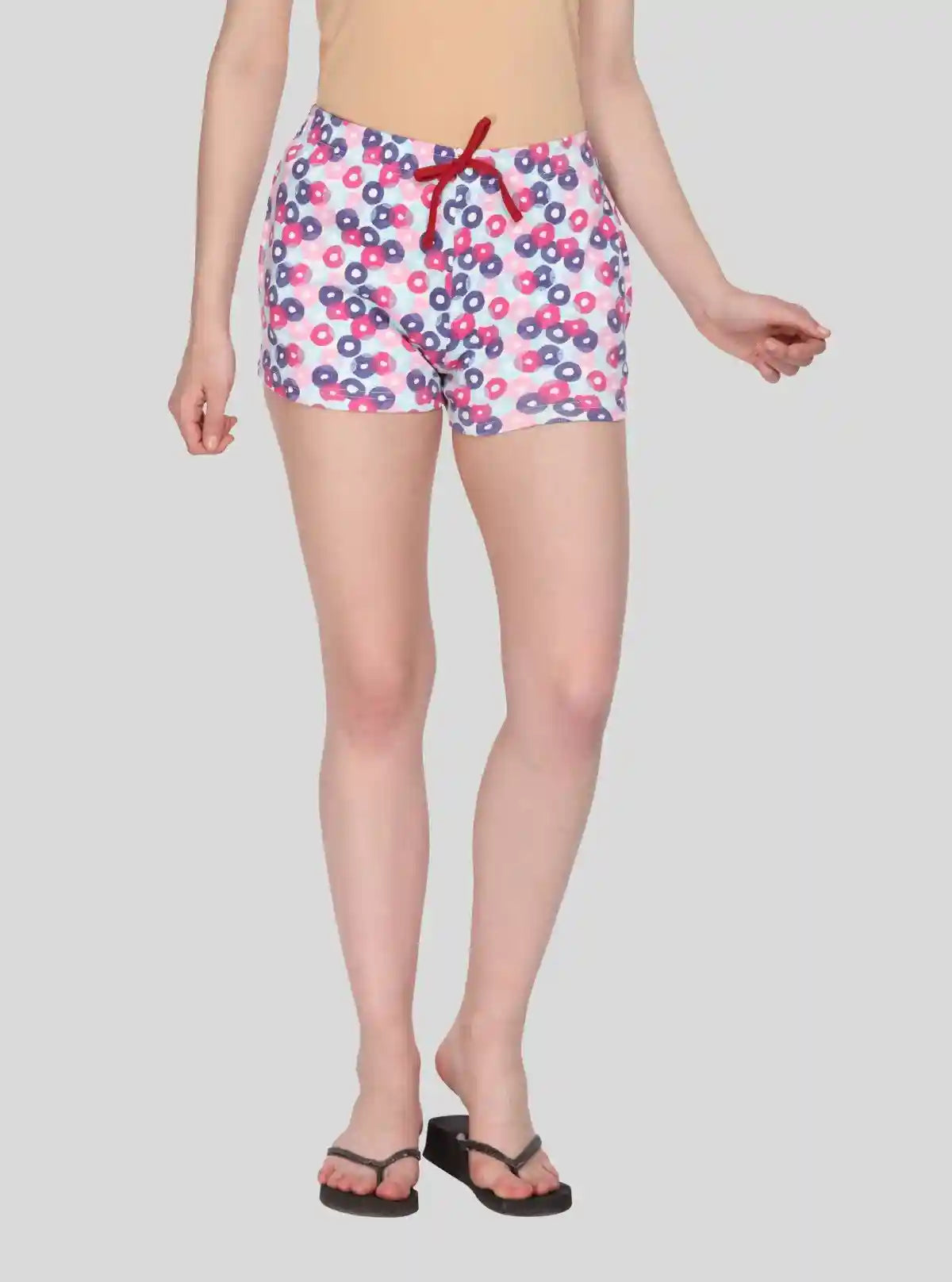 Women’s Sky Blue & Purple Printed Cotton Jersey Shorts – Soft, Bold & Breezy Fit | Buy Online at  Boer and Fitch