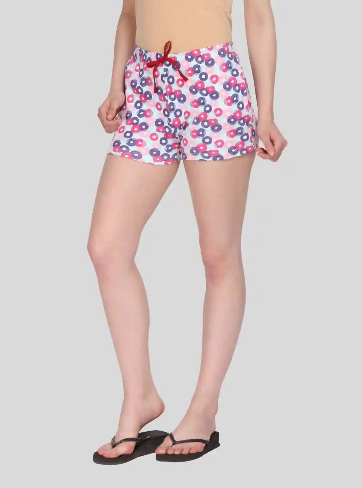 Women’s Sky Blue & Purple Printed Cotton Jersey Shorts – Soft, Bold & Breezy Fit | Buy Online at  Boer and Fitch