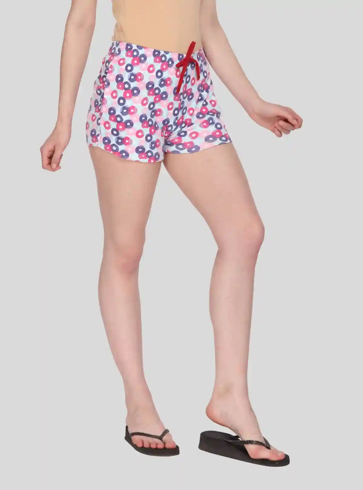 Women’s Sky Blue & Purple Printed Cotton Jersey Shorts – Soft, Bold & Breezy Fit | Buy Online at  Boer and Fitch