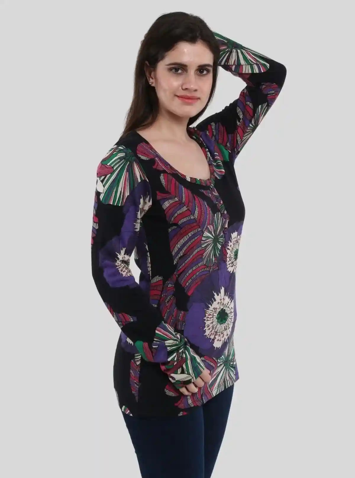 Women's Vintage Groove Floral Print Long Sleeve Cotton Jersey Top | Buy Online at  Boer and Fitch