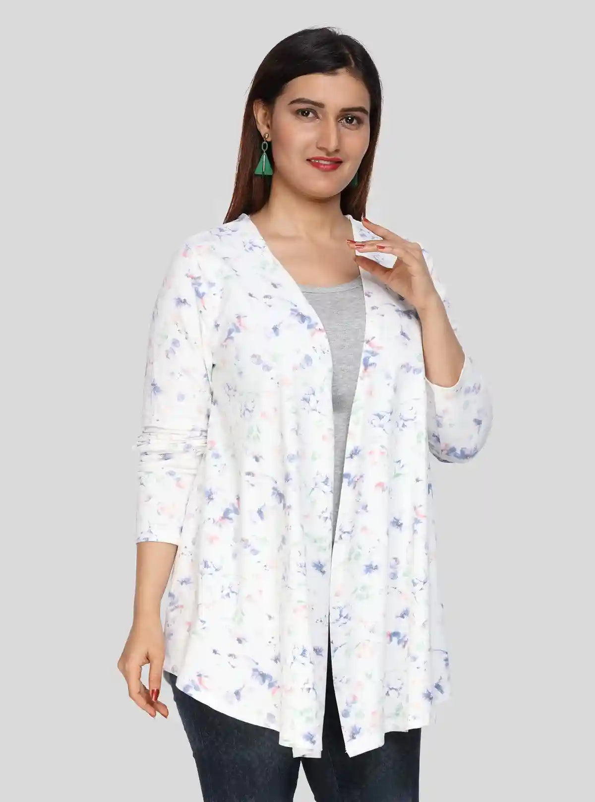Women's White Cotton Shrug with All Over Blue Print – 100% Cotton | Buy Online at  Boer and Fitch