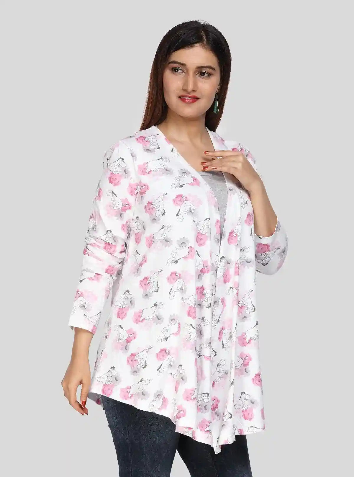 Women's White Cotton Shrug with All Over Pink Floral Print | Buy Online at  Boer and Fitch