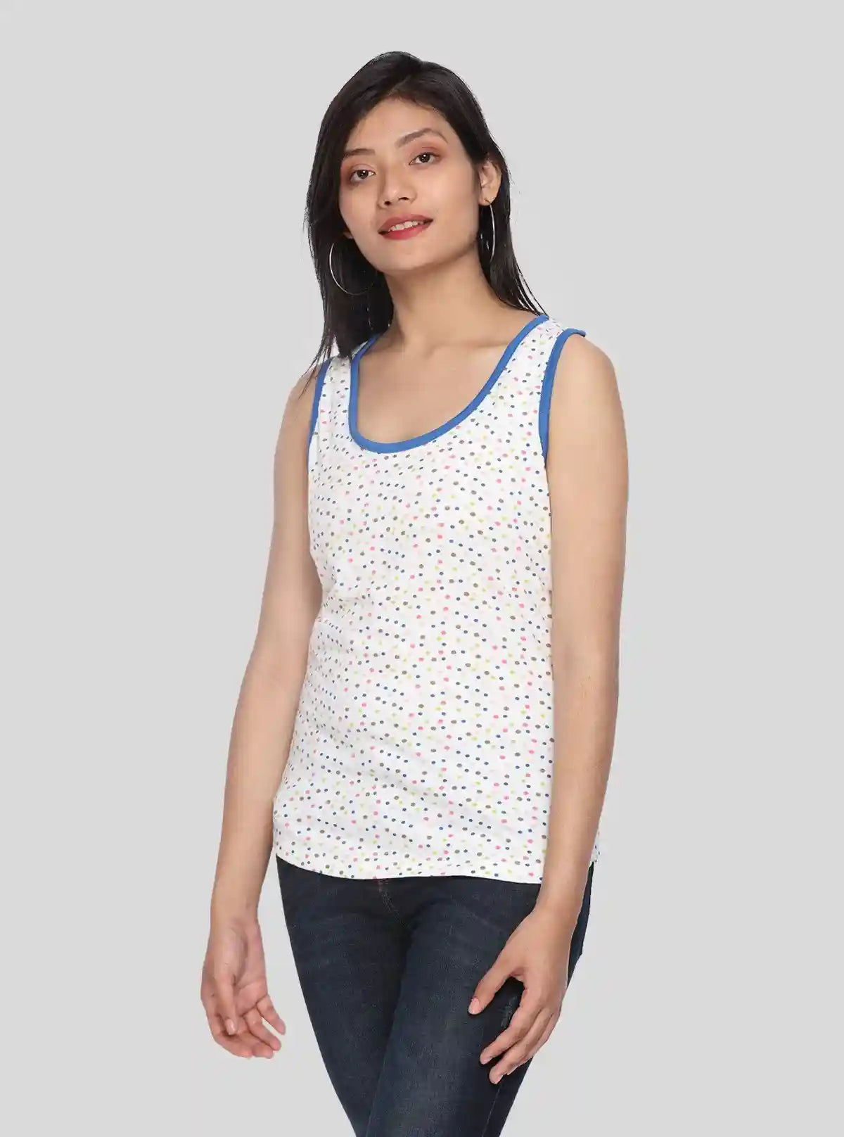 Women’s White Dotted Sleeveless Cotton Top – Boer and Fitch | Buy Online at  Boer and Fitch